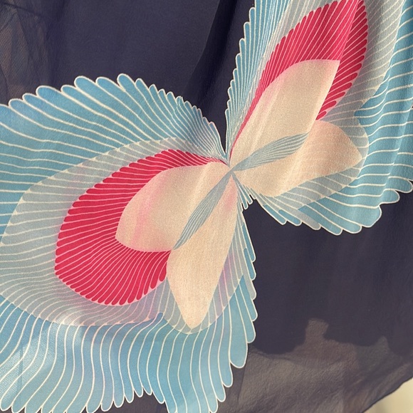 ANNA SUI Strapless  Fit And Flare Empire Waist Silk Dress Navy Floral Size 4 - Picture 13 of 15